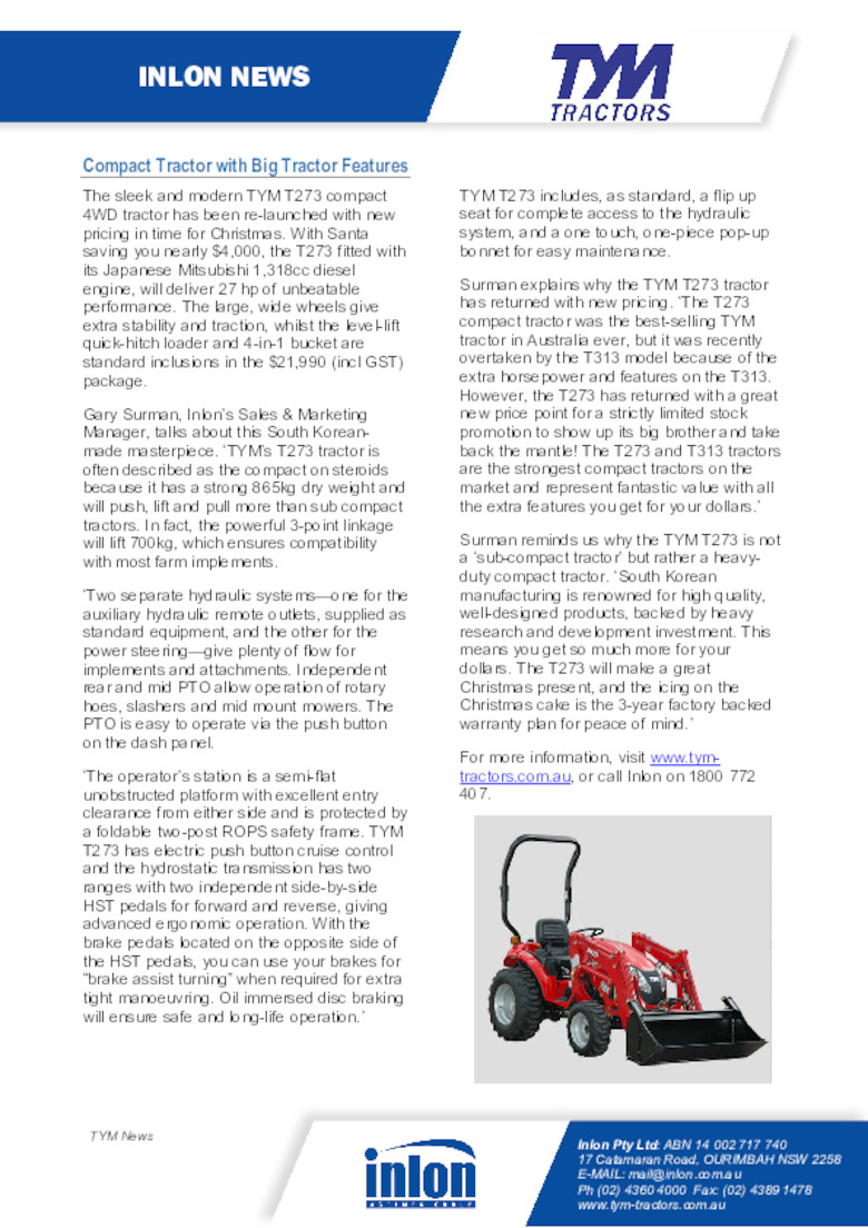 TYM T273 - Compact Tractor with Big Tractor Features